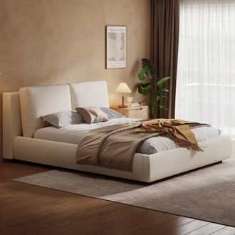 Merax King Size Boucle Cloud Ottoman Storage Bed with Removable Pillows in White