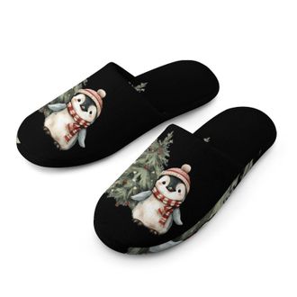 Generic Penguins Christmas Tree Mens House Slippers Slip Indoor Slipper On Shoes Warm Outdoor