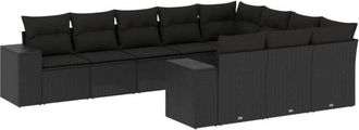 vidaXL Vidaxl - Set De Sof&aacute;s De Jard&iacute;n 10 Pzas Cojines Rat&aacute;n Sint&eacute;tico Negro