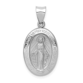 Diamond2Deal 14k White Gold Polished Satin Miraculous Medal Hollow Pendant