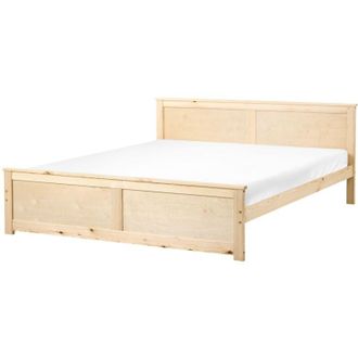 Beliani Letto matrimoniale in legno naturale marrone chiaro 180 x 200 cm Dauphin