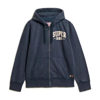 Superdry Hooded Zip-Up Printed Sweatshirt - Heren - Vesten met rits - Blauw - S - Katoen - Hoodies & sweatvesten