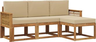 vidaXL Conjunto De Sof&aacute;s De Exterior 4 Uds. Natural Y Beige Poli&eacute;ster Vidaxl