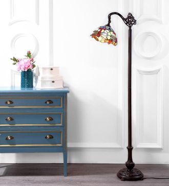 Jonathan Y Designs Dragonfly Tiffany-Style 60 Arched LED Floor Lamp