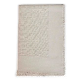 Fendi Accessoires, Dames, Beige, ONE Size, Wol, Zucca Jacquard Vierkante Sjaal