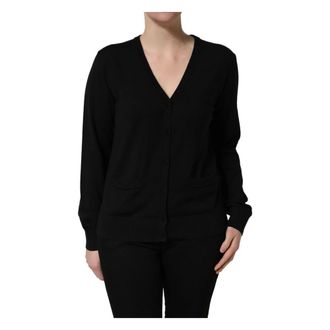 Dolce & Gabbana Cardigans, female, Black, Size: 2XL Wool Knit Button Cardigan Sweater