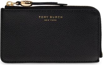 Tory Burch Leren Kaarthouder met Logo - Dames - Portefeuilles - Zwart - ONE Size - Leer - Accessoires