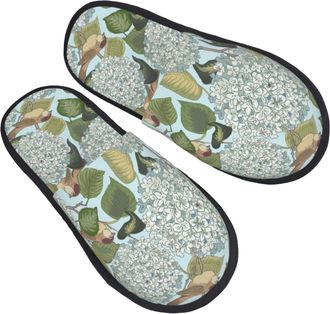 Generic Soft Mens Slipper Hydrangea and Small Bird House Shoes Fluffy Womens Slippers for Bedroom Travel Hotels M