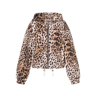 Moschino Bomber Jackets, female, Brown, Size: M Printed Nylon Down Jacket