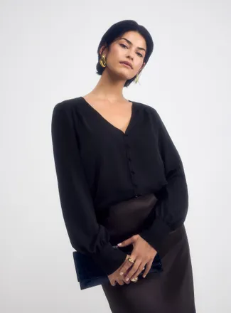 Contemporaine Womens Silky crepe V-neck blouse