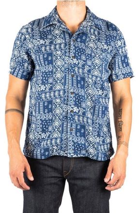 HIROSHI KATO The Wrench Waffle Bandana Print Short Sleeve Button-Up Camp Shirt in Blue Bandana at Nordstrom, Size Xx-Large