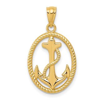 Diamond2Deal 14k Yellow Gold Polished Anchor Rope Oval Pendant