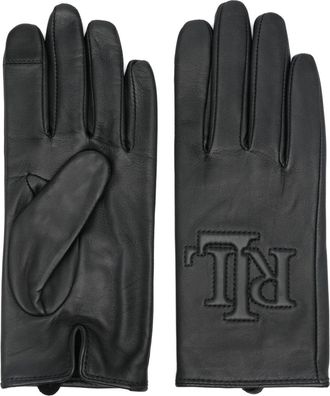 Lauren Ralph Lauren logo-embossed leather gloves - women - Sheepskin/Recycled Polyester/Polyester - L - Black
