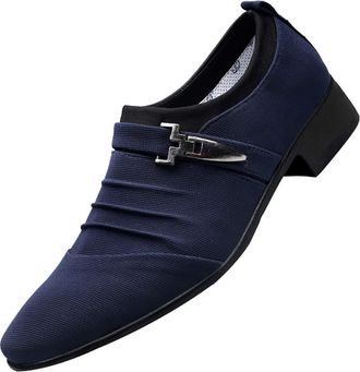 Generic Men Casual Shoes Pointed Toe Formal Shoes Canvas Shoes Fashion Business Shoes (Blue, 7)-2