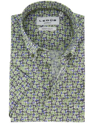 Led&ucirc;b Korte mouw overhemd Ledub groen print modern fit semi-wide collar