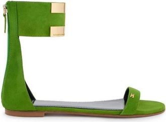 Elisabetta Franchi Schoenen, Dames, Groen, 36 EU, Su&egrave;de, Platte su&egrave;de sandalen