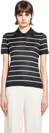 Max Mara Striped Silk Jersey Short-Sleeve Polo
