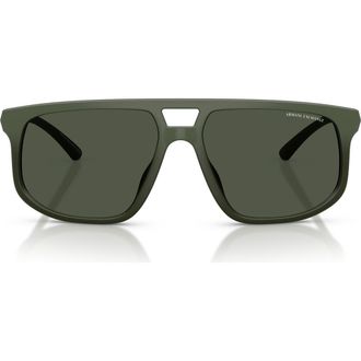 A|X Armani Exchange 58mm Polarized Pilot Sunglasses in Matte Green /Dark Green Polar at Nordstrom