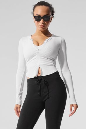 Alo | Ribbed Stardust Long Sleeve Jacket in White, Size: Medium