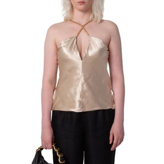 Ferragamo Womens Twisted-Strap Satin Top, Brand Size 38 ( US Size 4 )