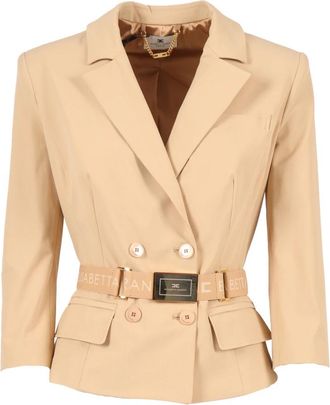 Elisabetta Franchi Giacca con cintura - Dames - Blazers - Bruin - S - Leer - Jassen