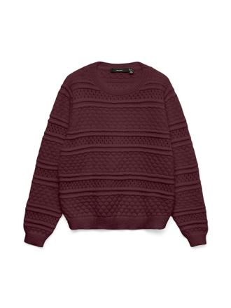Vero Moda Strickpullover VERO MODA VMLEO LS O-NECK PULLOVER BF, Damen, Gr. XL, winetasting, Strick, Obermaterial: 60% Polyester, 40% Viskose, unifarben, regular