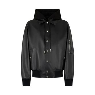 Roberto Cavalli Leather Bomber Jacket With Hood - male - Roberto Cavalli - Leather Jackets - Black - 2XL - Jackets
