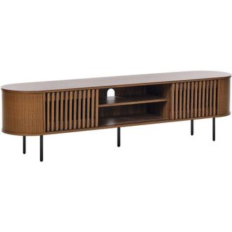 Beliani Mueble TV tablero de partículas patas de metal estilo retro muebles de sala de estar almacenaje marrón oscuro Taroon