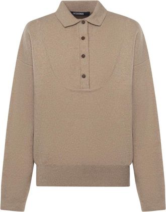 Jacquemus Beige Cashmere Sweater Ribbed Collar - Dames - Ronde hals truien - Beige - 2XS - Wol - Truien & Vesten