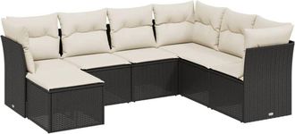 vidaXL Vidaxl - Set De Comedor De Jard&iacute;n 7 Pzas Y Cojines Rat&aacute;n Sint&eacute;tico Negro