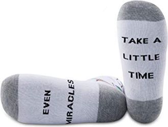 Generic PYOUL 1 Pair IVF/IUI Rainbow Baby socks Fertility Journey Transfer socks Even Miracles Take a Little Time Socks IVF Gift (Take a Little Time 1 Pair)