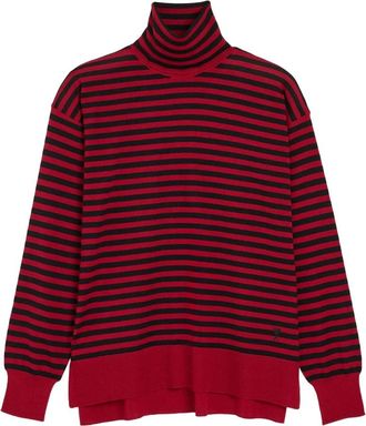 Ami Sailor Streep Trui met Rolkraag - Dames - Coltruien - Rood - M - Wol - Truien & Vesten