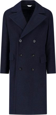 Boglioli Blue Virgin Wool Double-Breasted Belted Coat