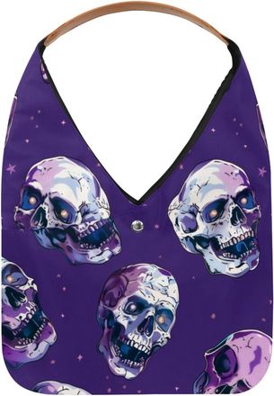 Generic Purple Skulls Reusable Lightweight Grocery Bags - Foldable Into Compact Pouch, Washable & Sturdy, Multipurpose for Shopping and Travel