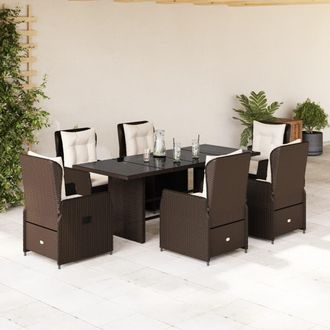 vidaXL Set Comedor De Jard&iacute;n 7 Pzas Con Cojines Rat&aacute;n Sint&eacute;tico Marr&oacute;n Vidaxl