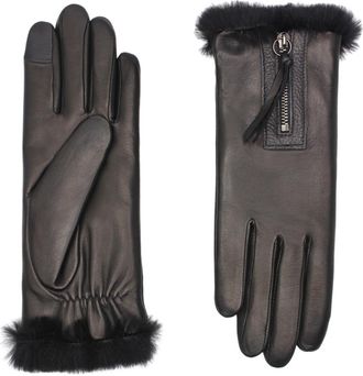 Agnelle Marina Lambskin Glove Lined in Rabbit Fur with Zipper in Tnoir at Nordstrom, Size Medium