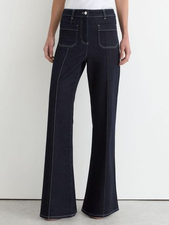 Reiss Indigo Blue Petite Patch-pocket Flared Jeans, 25