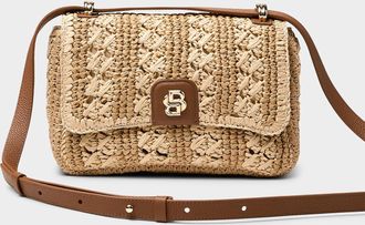 BOSS Womens Two-tone crochet straw crossbody bag