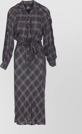 Pinko plaid dress with belted waist and lace