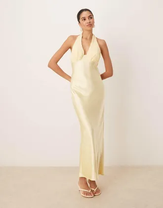 Six Stories contrast slip midaxi dress in lemon-Yellow