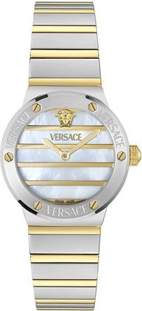 Versace Greca Logo Mother-of-Pearl Bracelet Watch, 33mm in White/Two Tone at Nordstrom