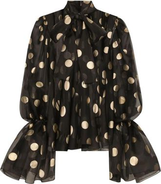 Dolce & Gabbana Zwarte Zijden Polka Dot Geborduurde Overhemd - Dames - Blouses - Zwart - 2XS - Overhemden
