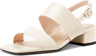 Castamere Womens Chunky Block Low Heel Peep Open Square Toe Buckle Sandals Dress Casual Party Shoes 3.5 CM Heels Beige 3.5 UK