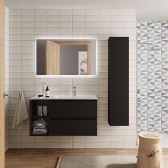 Cygnus Bath Salgar - Mueble Ba&ntilde;o Bequia 100cm Y Coqueta Izq Y Lavabo Negro 100x45x56