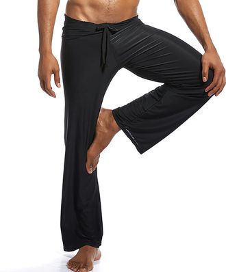 Generic Mens Athletic-Fit Pants Lightweight Yoga Ice Silk Cool Material Belted Smart Dress Breathable Comfortable Fit Workwear Bottoms Straight Leg Sport Regu