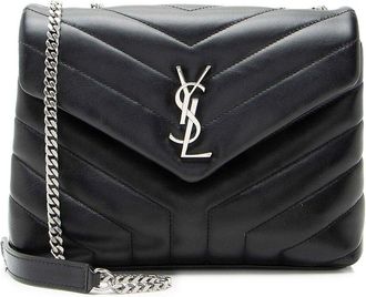 Saint Laurent Black Leather Matelasse Monogram Loulou Chain Small Crossbody (Authentic Pre-Loved)
