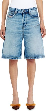 Diesel Relaxed shorts in fluid denim with abrasions - Shorts - Woman - Blue