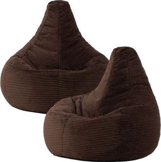 Icon Brand Set de 2 pufs con respaldo alto, pana marr&oacute;n chocolate