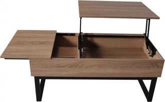 Weber Industries Mesa de centro con tablero elevable, efecto madera y patas negro