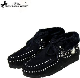 Montana West Womens Western Style Studded Design Moccasins In Black